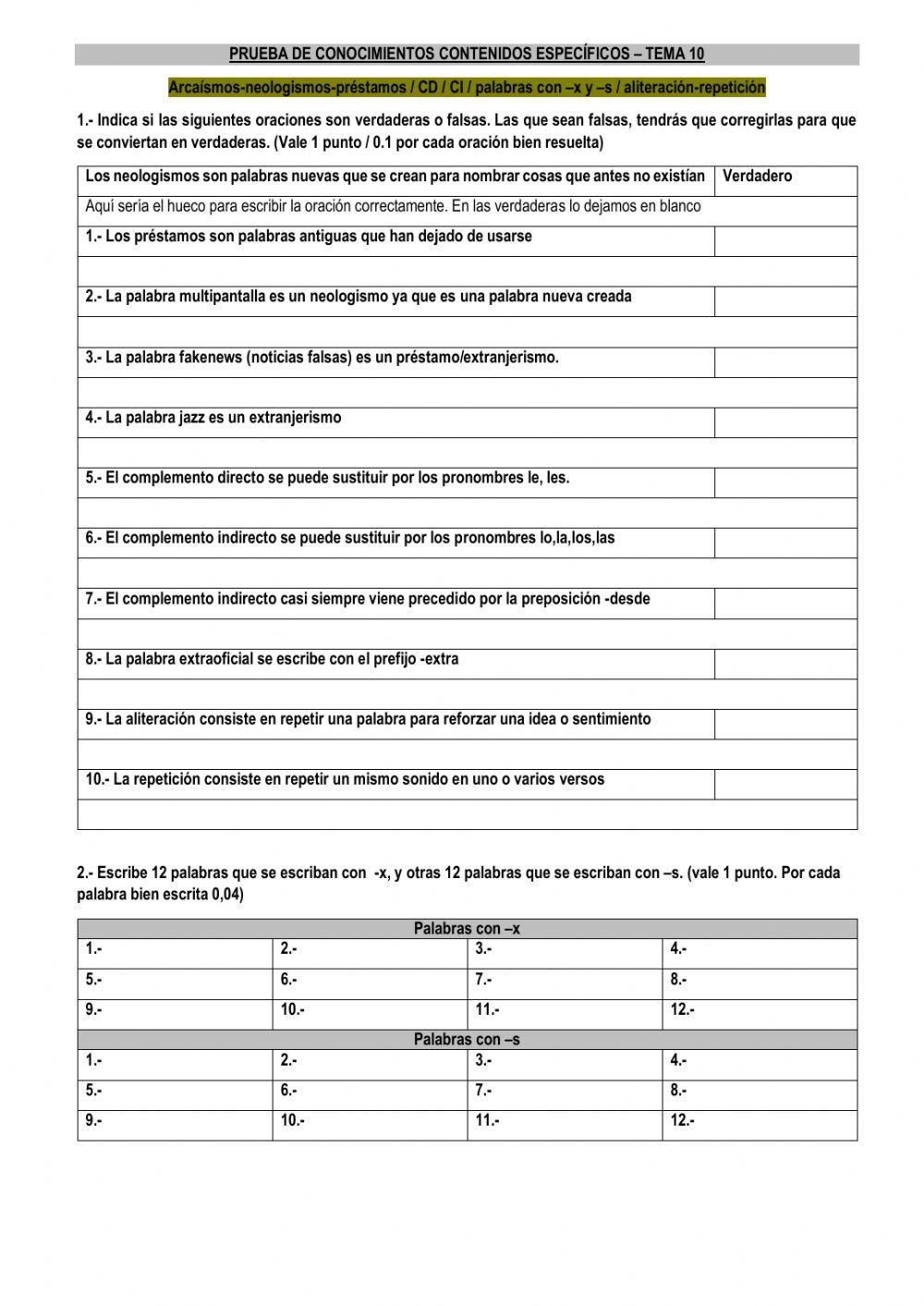 Examen T 10 - Lengua