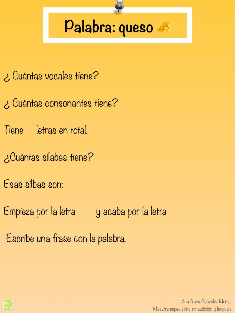 Mira la palabra dada y responde a las siguientes preguntas