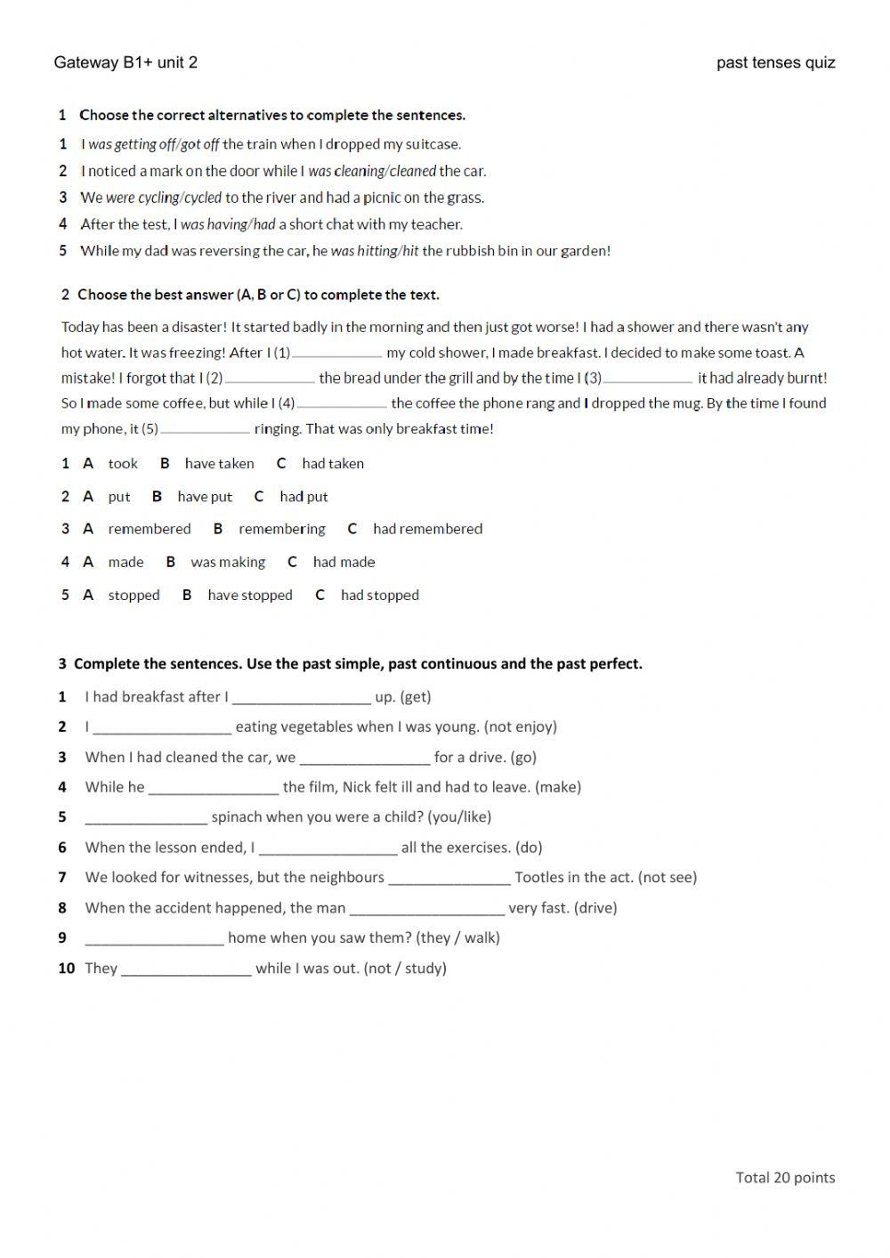 Gateway B1+ past tenses quiz