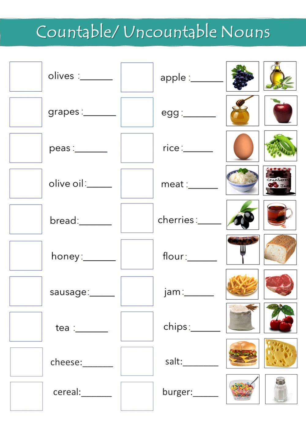 Countable And Uncountable Nouns Live Worksheet For Class 3