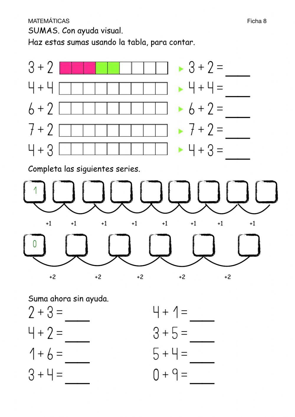 Matemáticas-Ficha 8-Sumas con ayuda visual