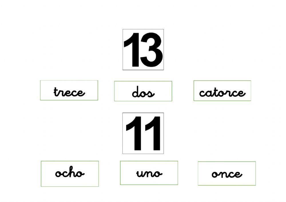 Elige la palabra que corresponde al número.