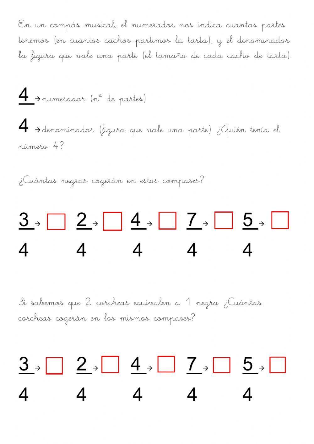 Compases musicales - fracciones