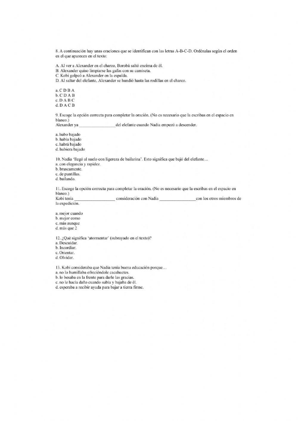 Comprensión lectora C.B. sexto P.