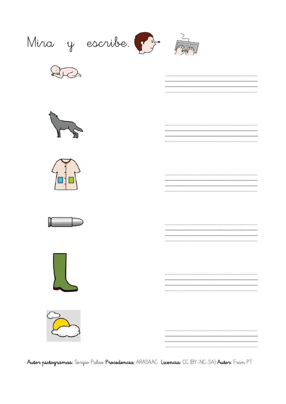 Escribir palabras letra b.