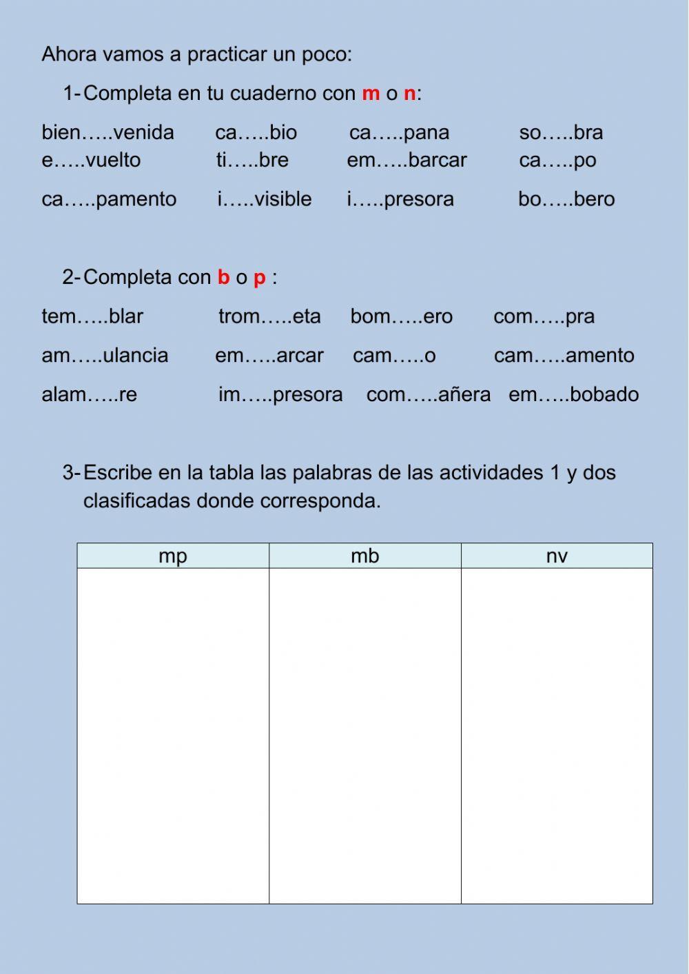 Ortografía m antes de p y b