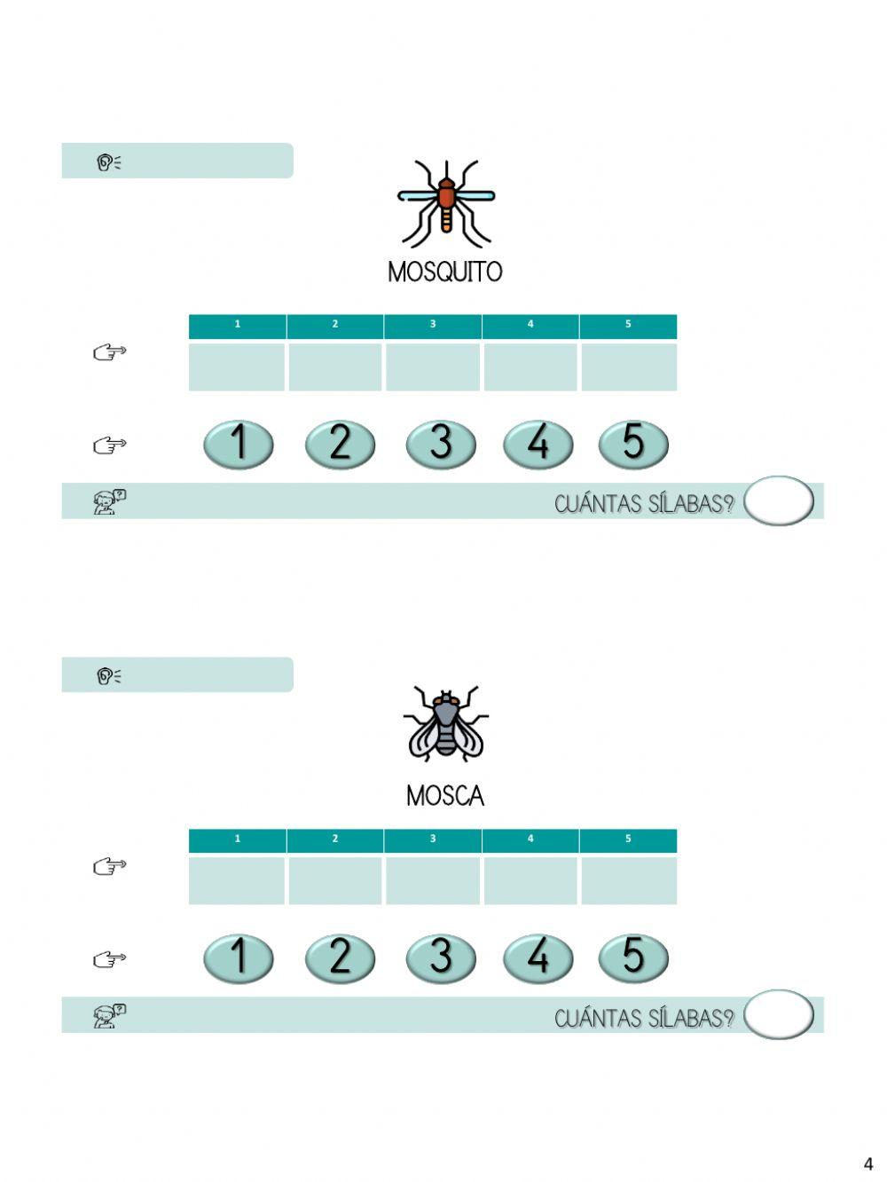 CONTAR SÍLABAS (Vocabulario: insectos y jardín)