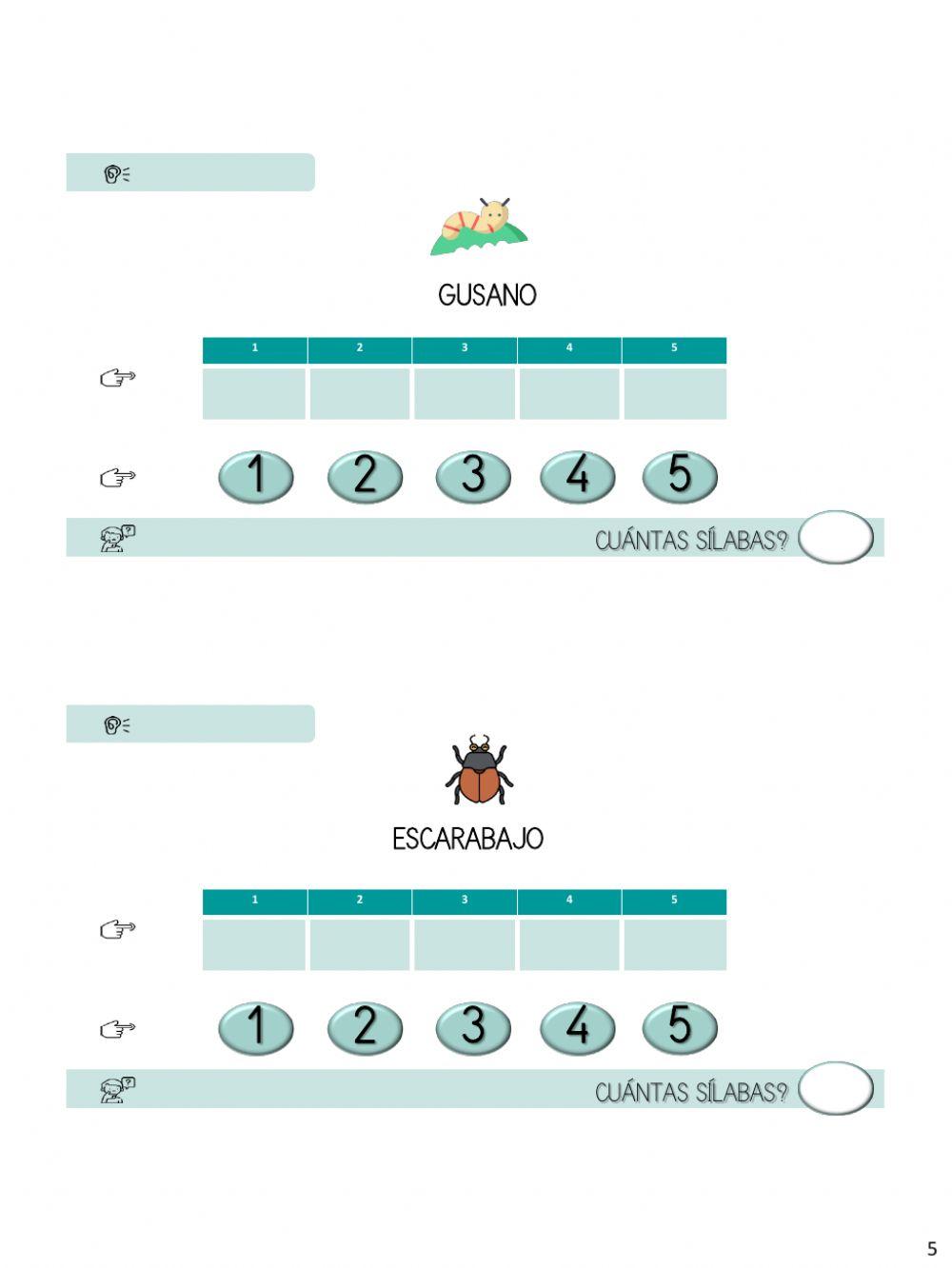 CONTAR SÍLABAS (Vocabulario: insectos y jardín)