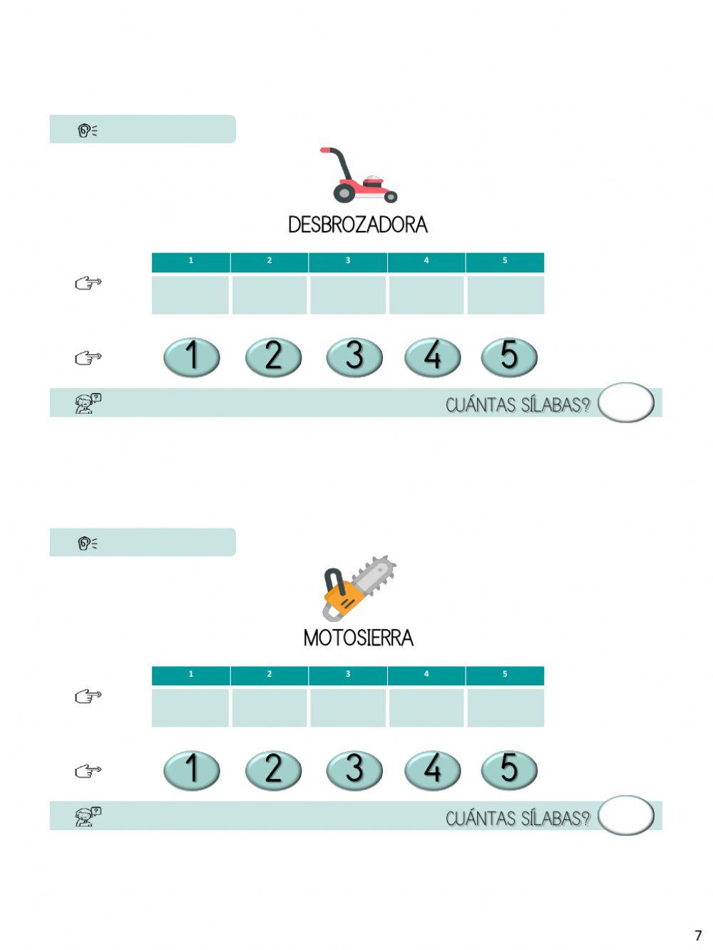 CONTAR SÍLABAS (Vocabulario: insectos y jardín)