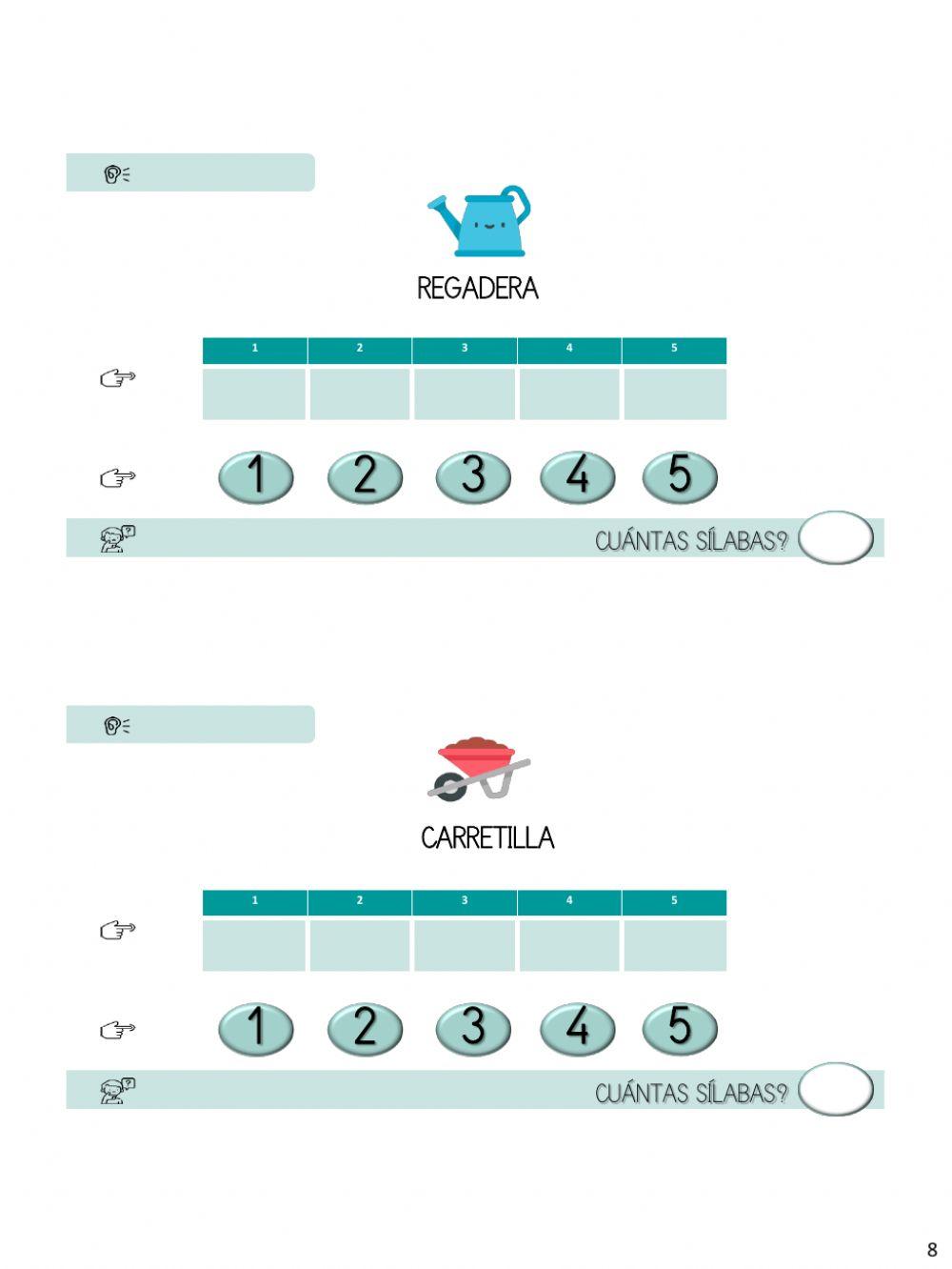 CONTAR SÍLABAS (Vocabulario: insectos y jardín)