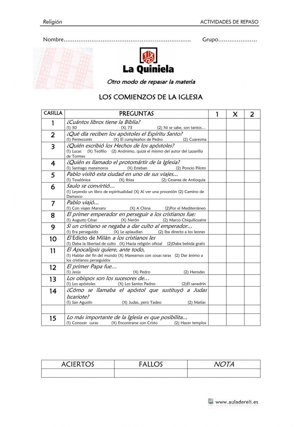 LA QUINIELA, COMIENZOS De la Iglesia