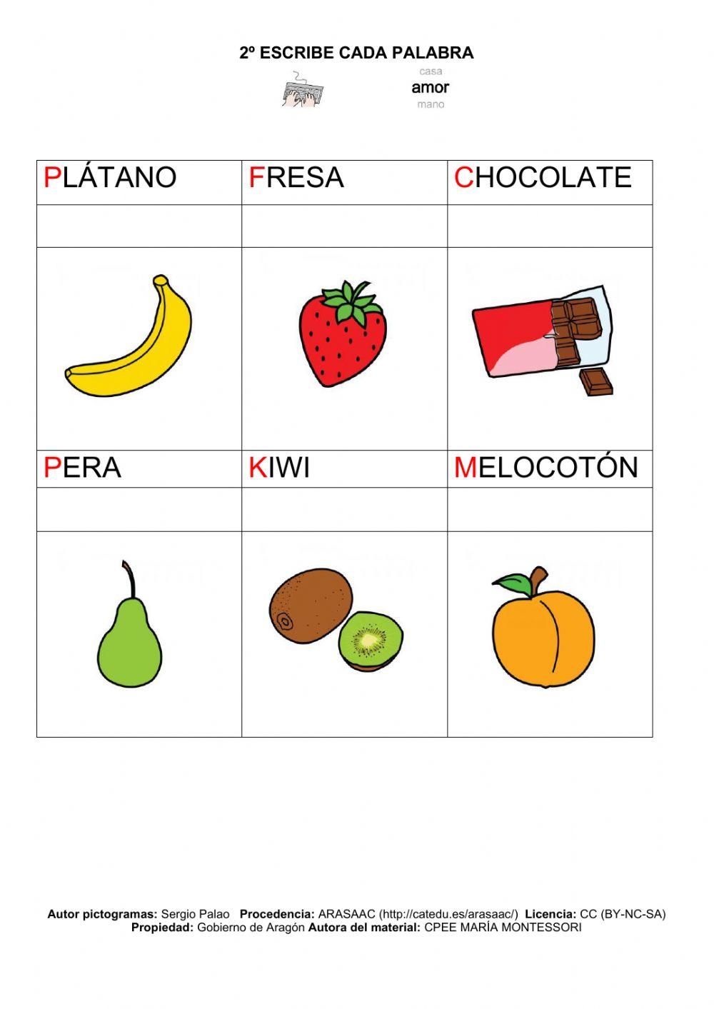 Frutas. vocabulario.