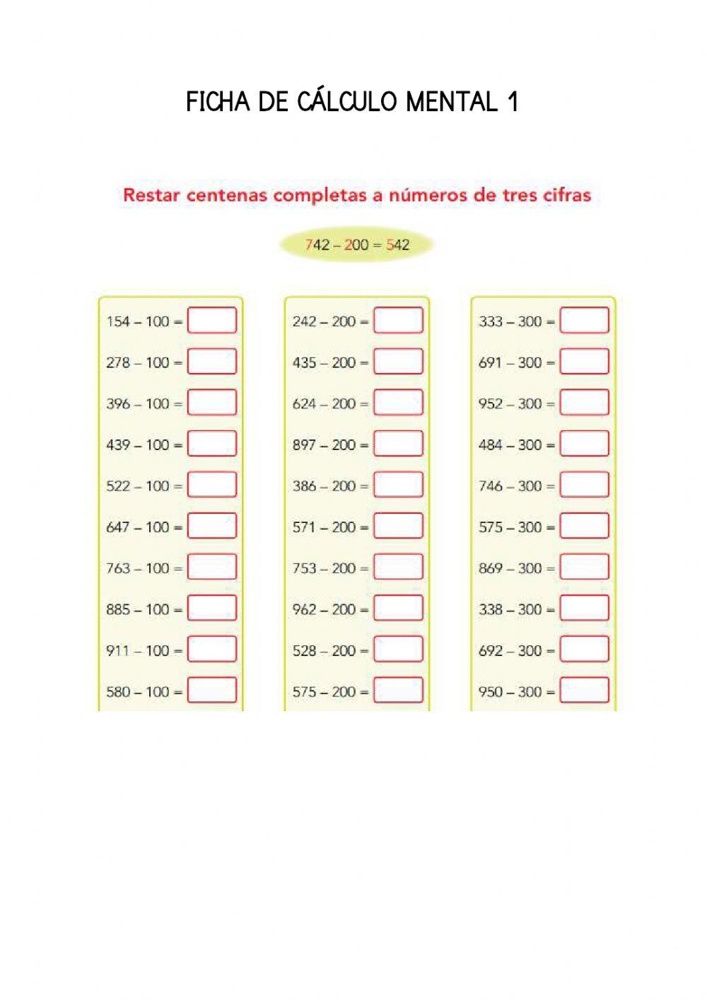Ficha de Cálculo mental 1