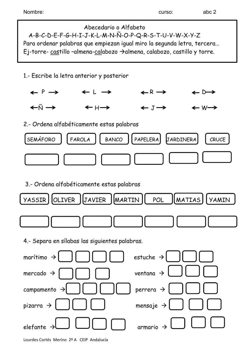 Ordena alfabéticamente 2- ficha 2
