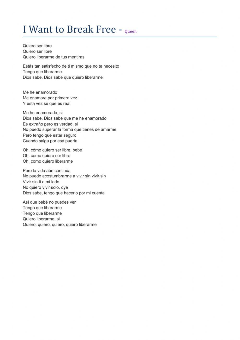 I want to break free & Spanish translation