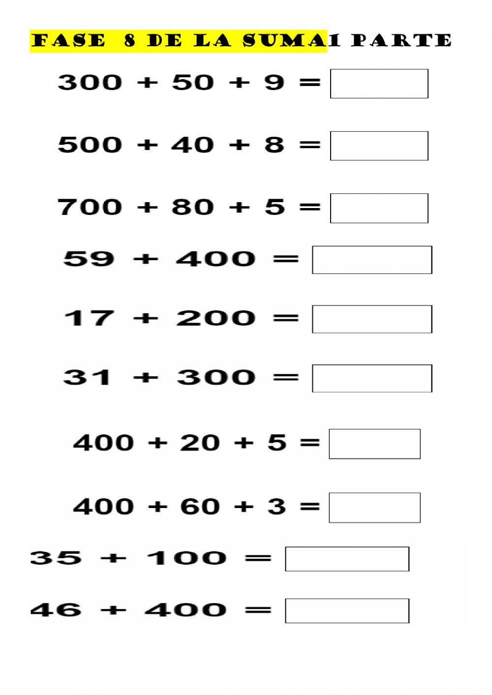 Fase 8 de la suma  (primera parte)