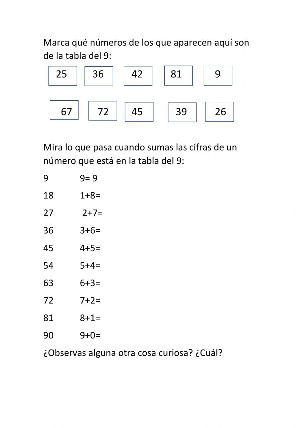 Tabla del 9