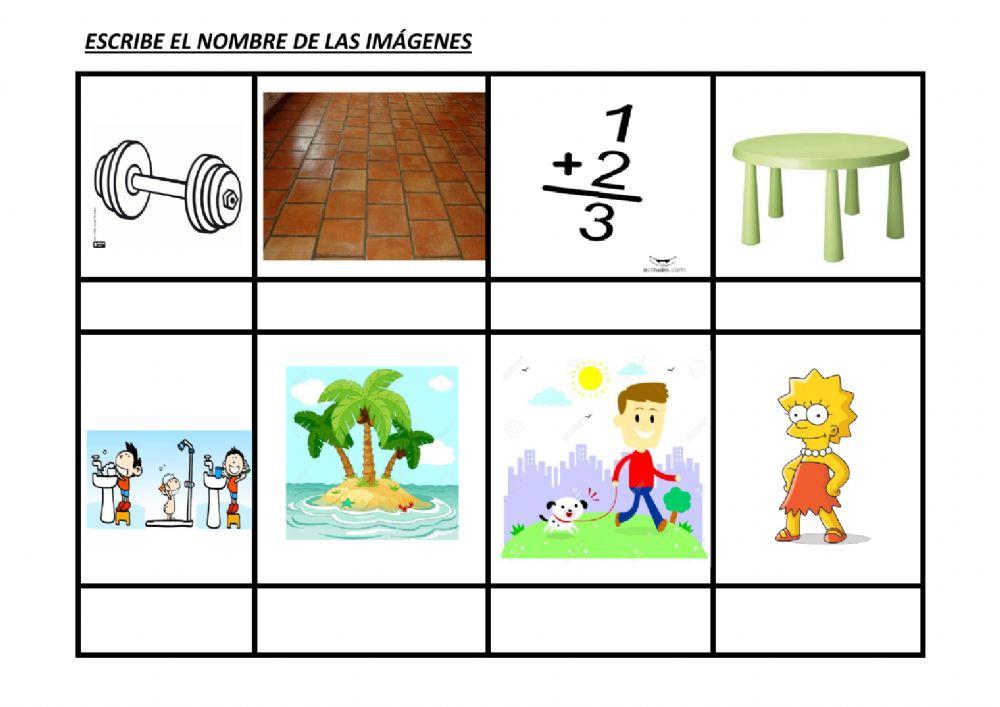 Escribir palabras p, m,  l, y s.