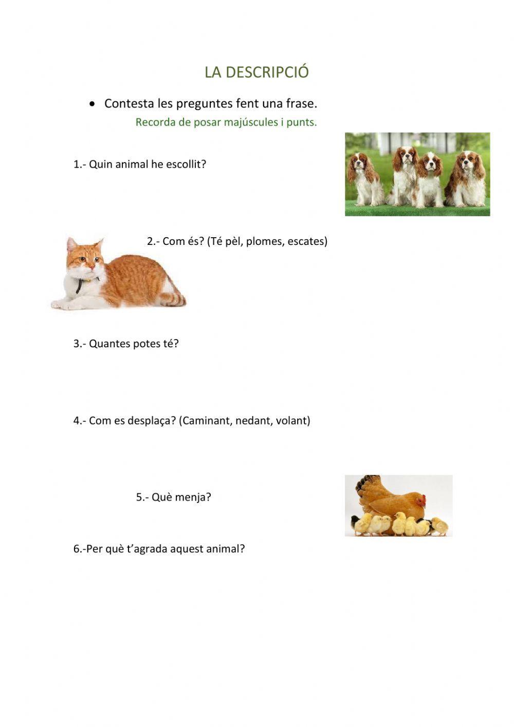 La descripció animals