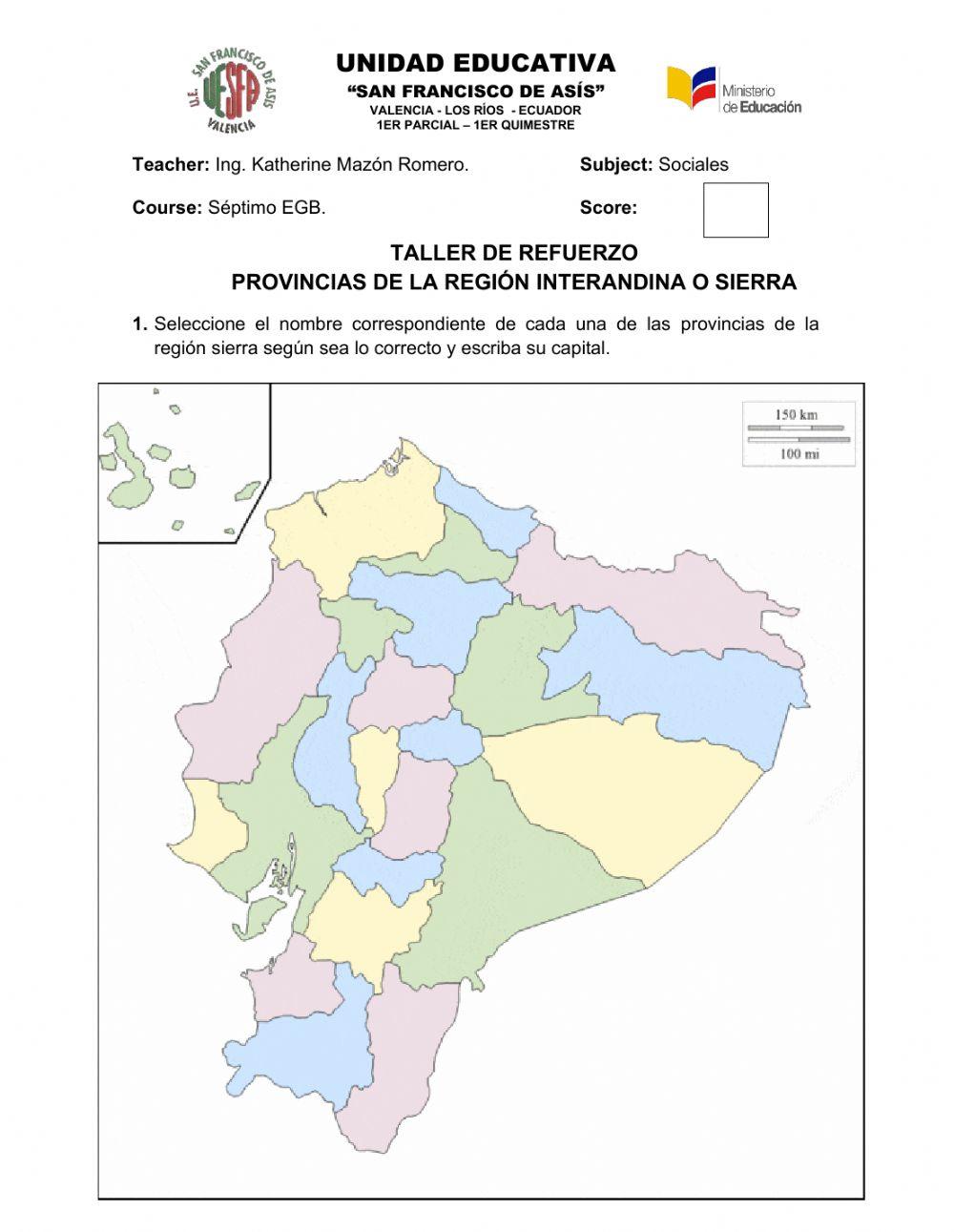 Provincias y capitales de la Región Interandina  Sierra