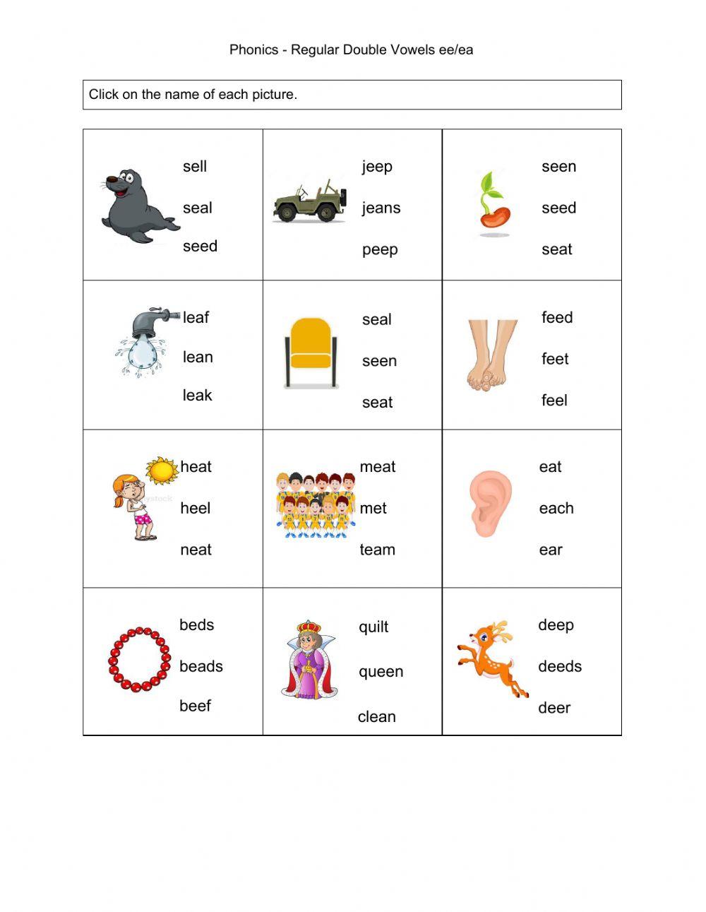 Phonics - Regular Double Vowels ee-ea