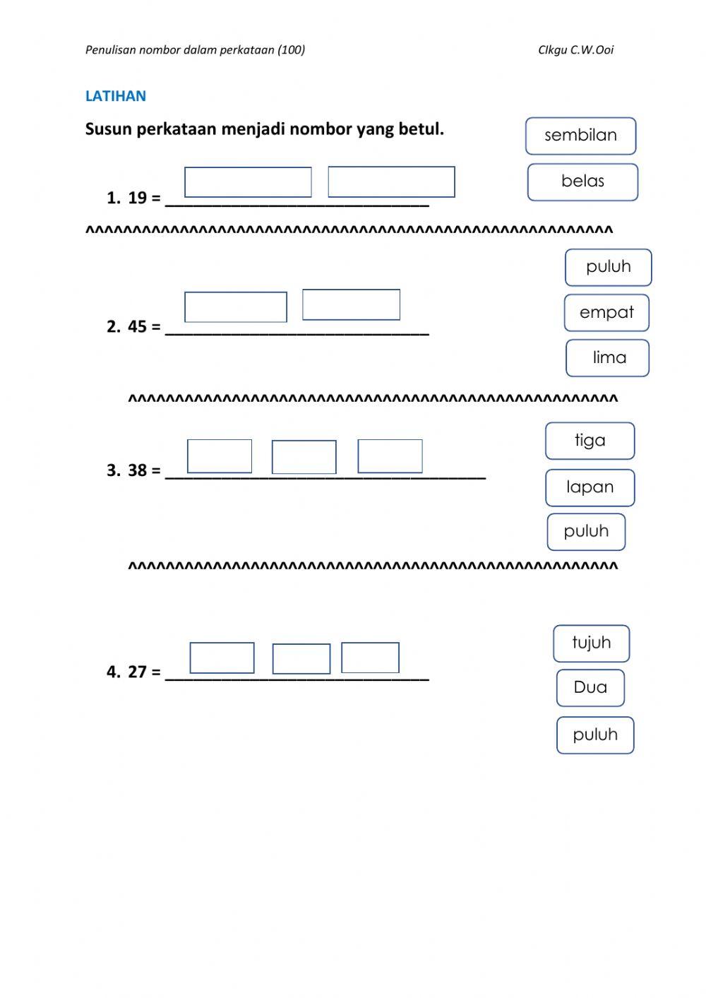Nombor dalam perkataan (100)