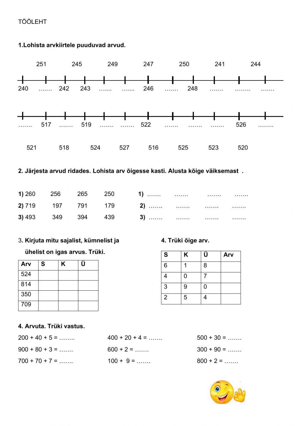 Sajalised, kümnelised, ühelised