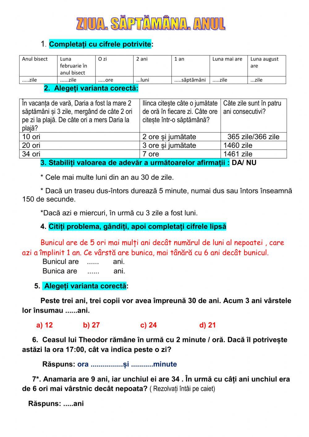 Ziua. Săptămâna. Anul