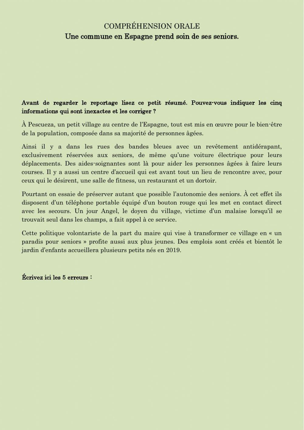 Une commune en Espagne prend soin de ses seniors