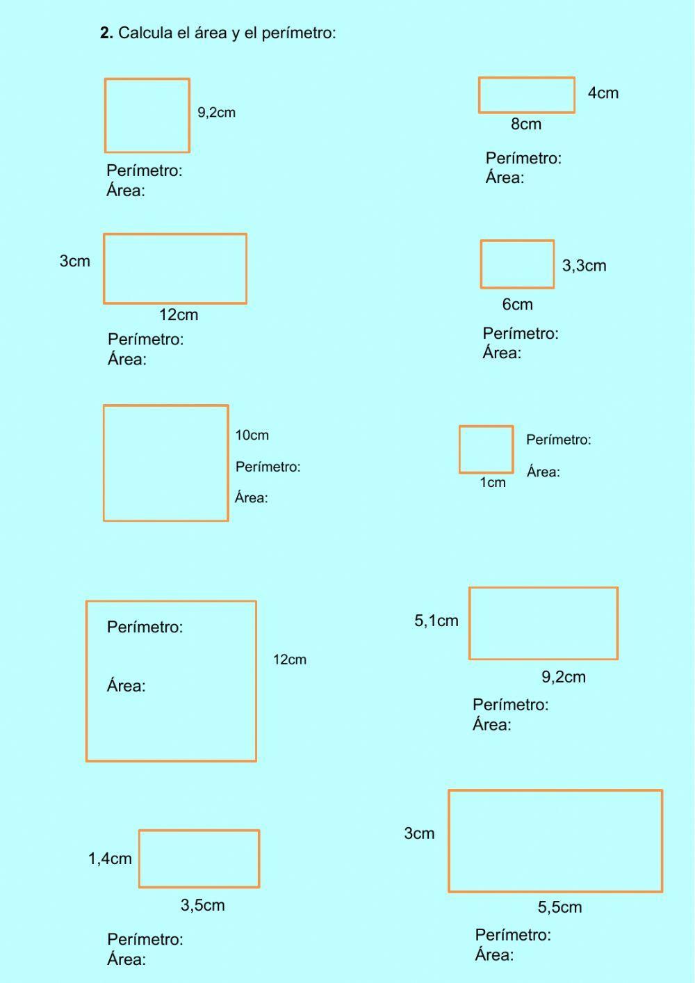 Perímetros y áreas de cuadrados y rectángulos