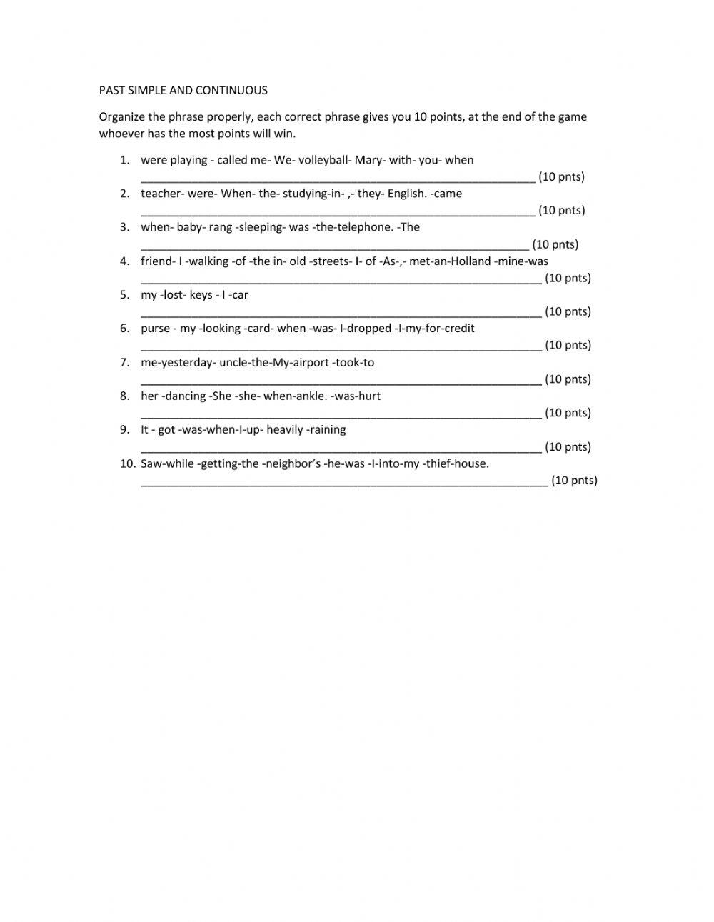 Crossword and past simple and continuous