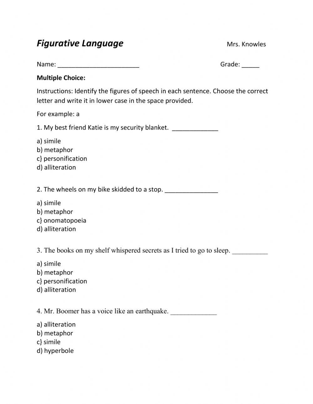 Figurative Lang Free Interactive Worksheets 5646364