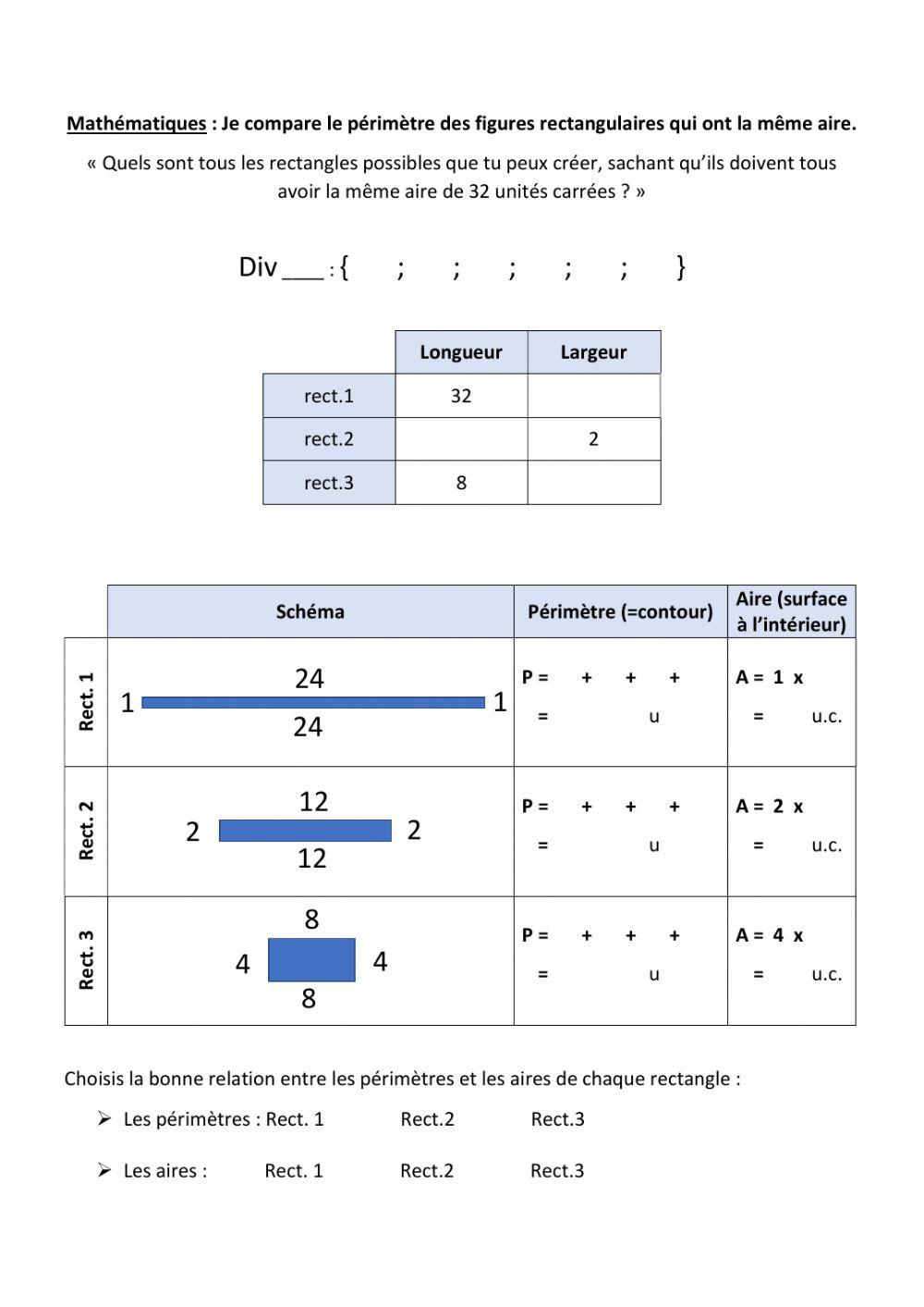 Les périmètre de rectangles de même aire