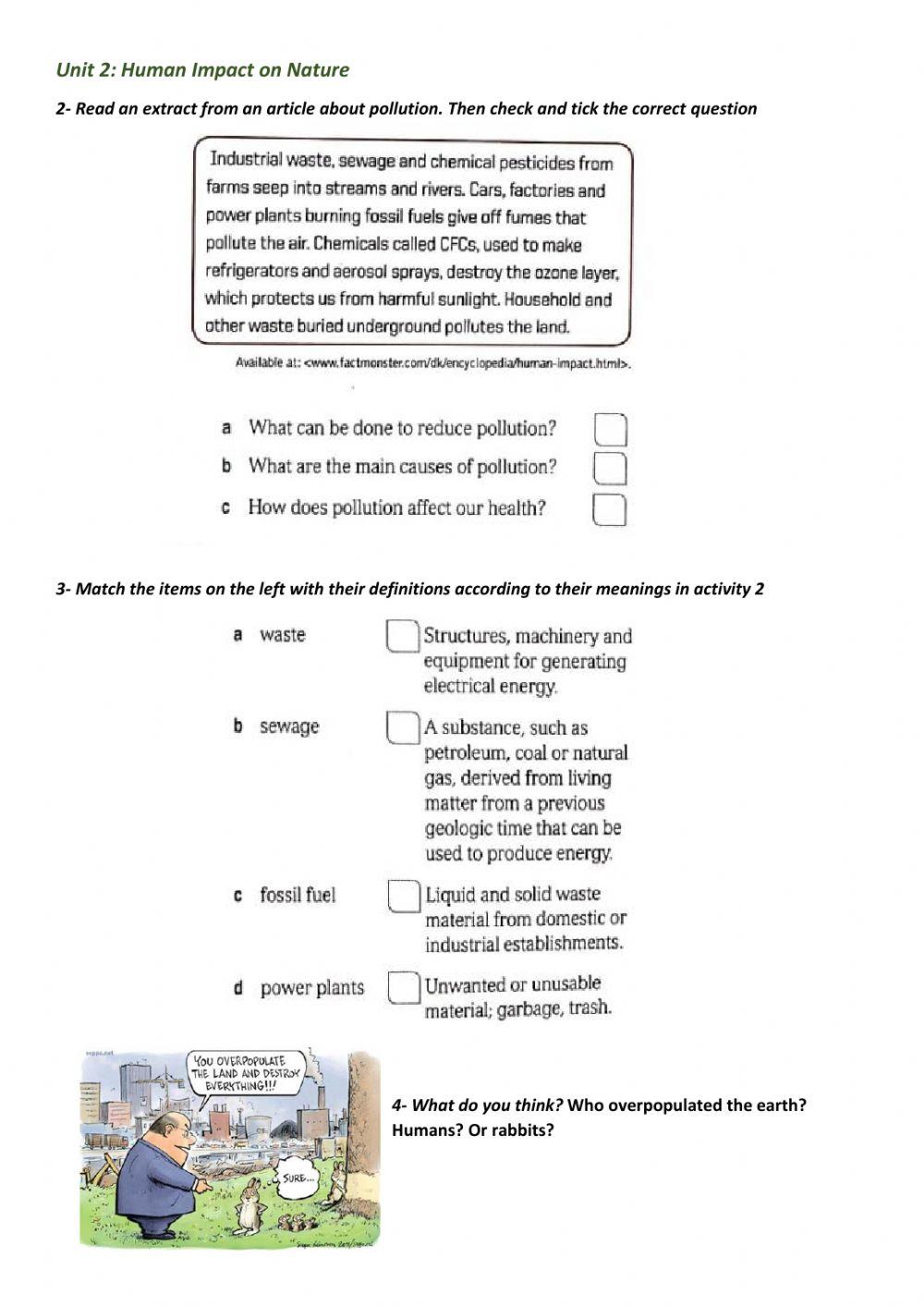 Vocabulario relacionado a polución