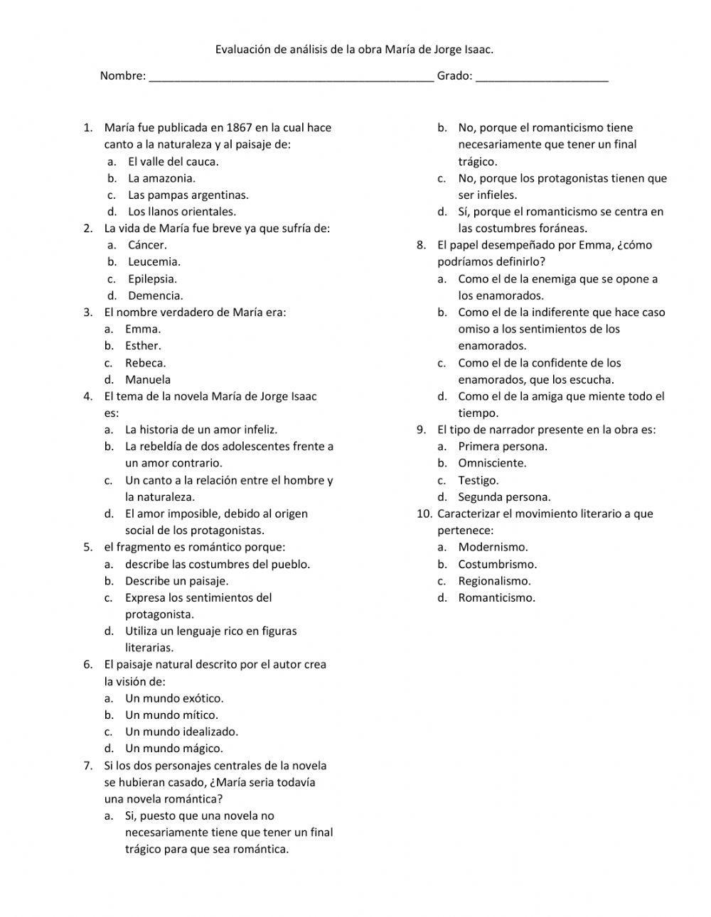 Análisis de la novela María de Jorge Isaac