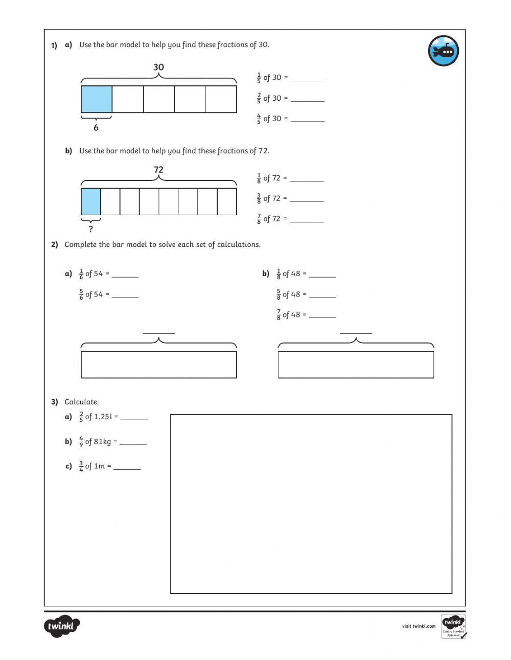 fraction grade 7 online exercise for Live Worksheets