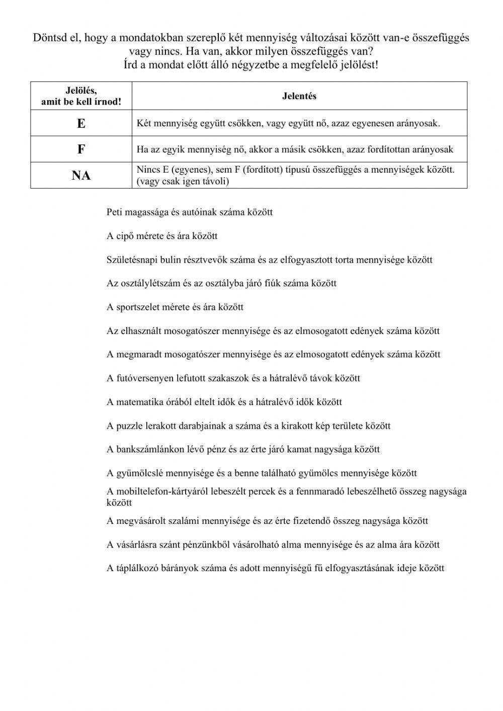 Egyenes, fordított vagy nem arányos?