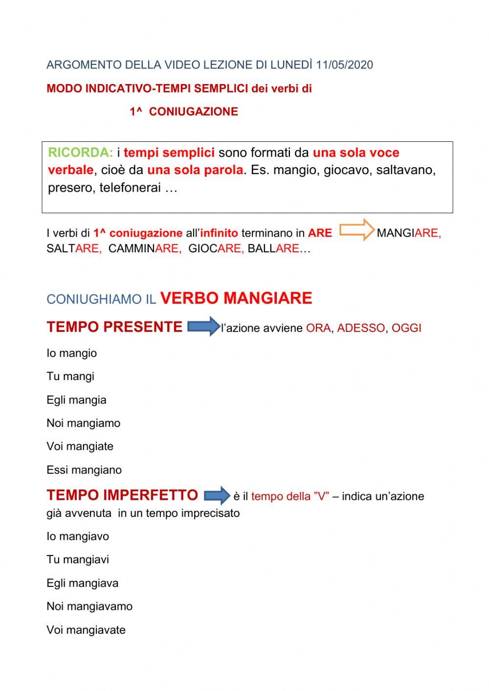 Esercitazione verbi modo indicativo-tempi semplici