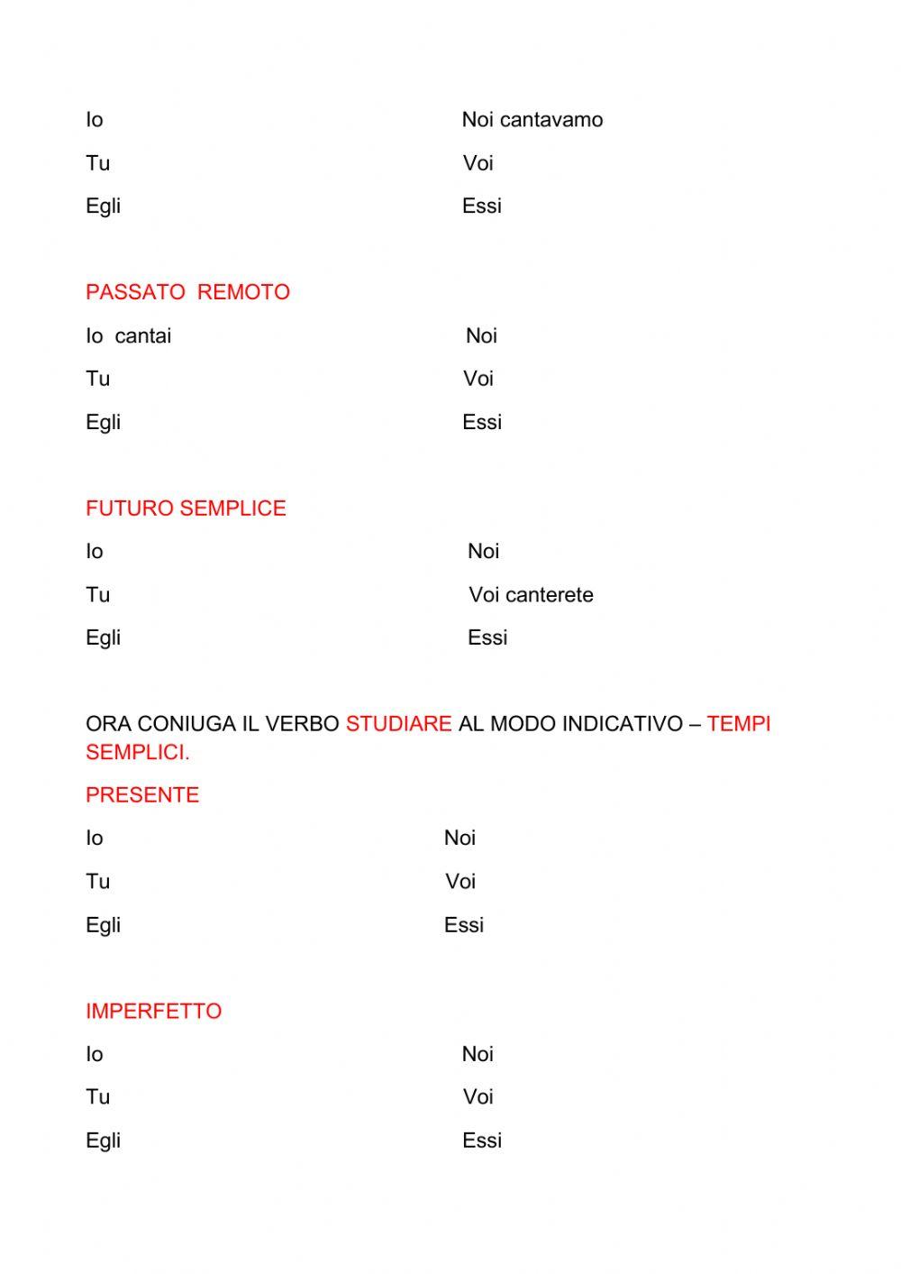 Esercitazione verbi modo indicativo-tempi semplici