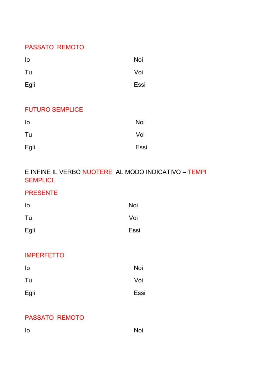 Esercitazione verbi modo indicativo-tempi semplici