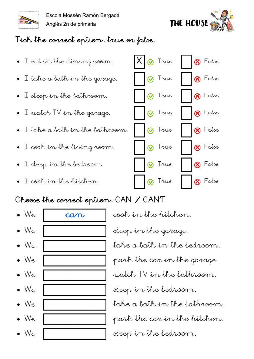 Parts of the house and actions