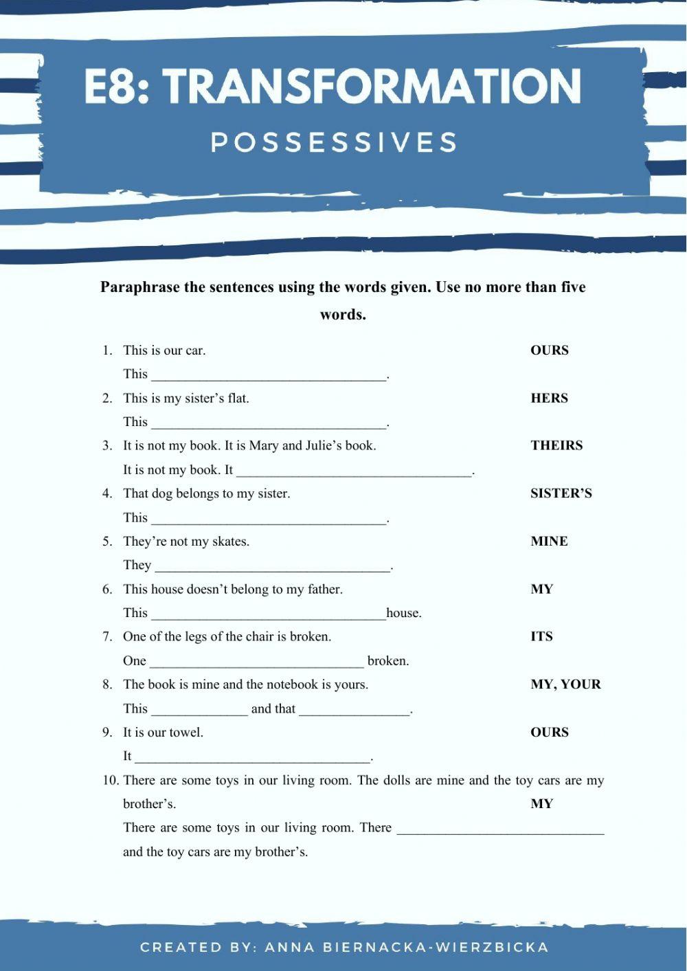 E8: transformations (possesives)