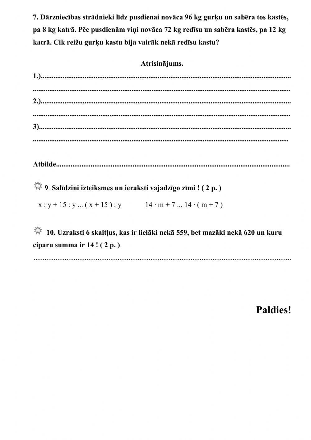 M.g. noslēguma PD matemātikā 3.kl.