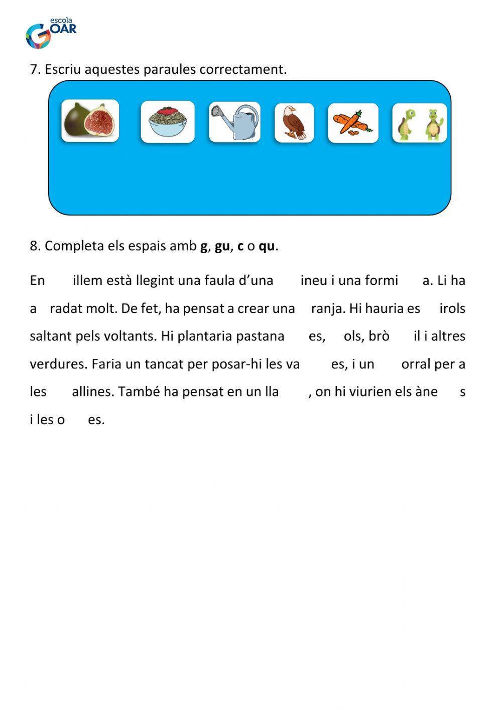 Fitxa d'ortografia: la c-q i la g-gu