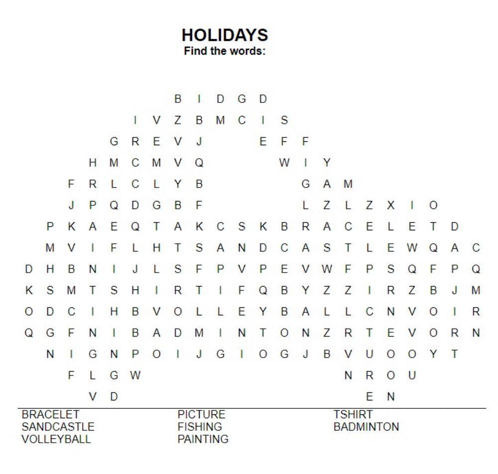 Word search Holidays