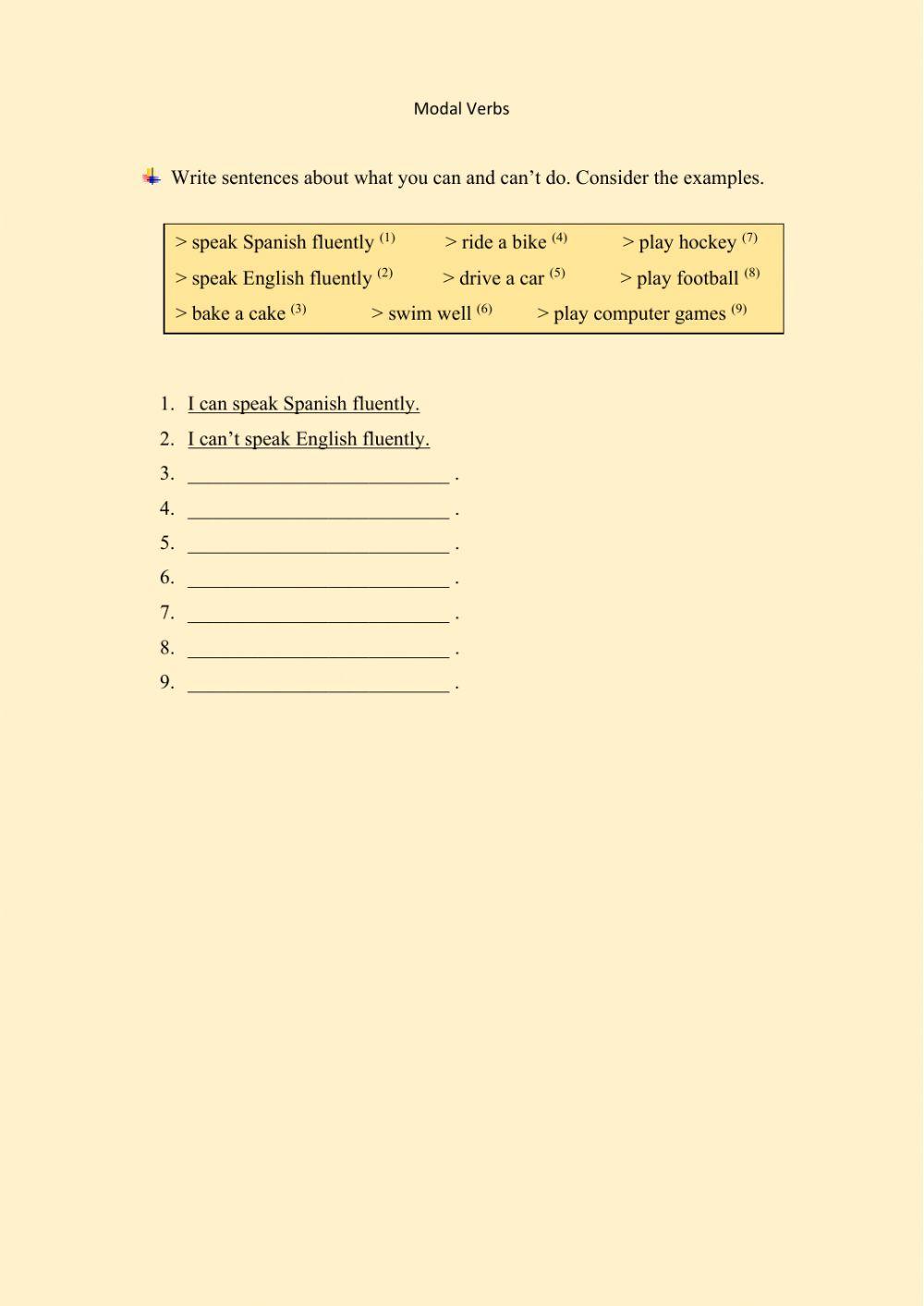 Modal verbs (can, could, should, must)