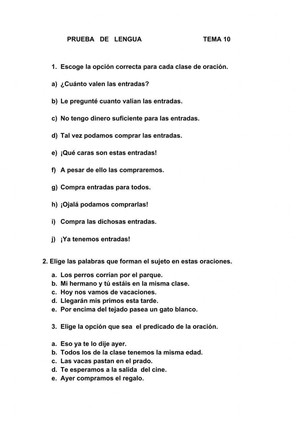 LENGUA SEXTO CURSO             CLASES DE ORACIONES                  TEMA 10