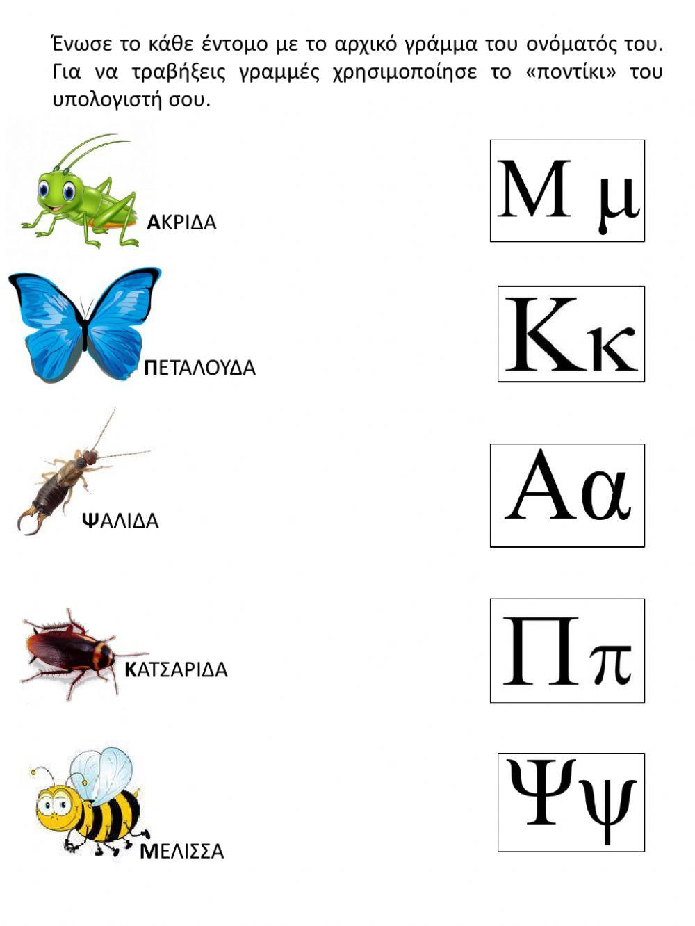 Ένωσε τα έντομα με το αρχικό τους γράμμα (2)