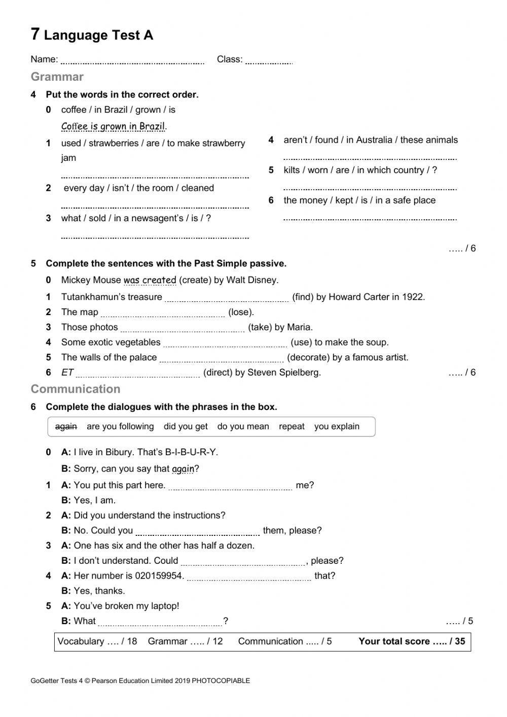Go-getter 4 Unit 7 test