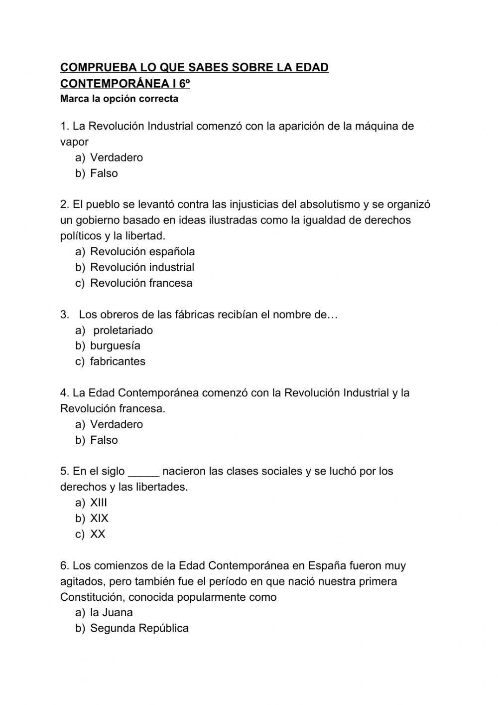 Comprueba lo que sabes sobre la Edad Contemporánea I